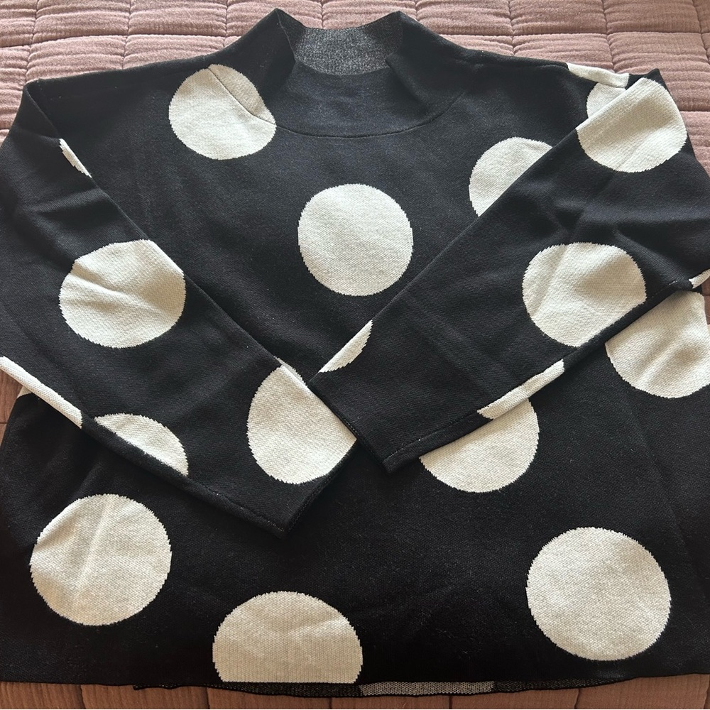 Maeve Black and White Polka Dot Sweater